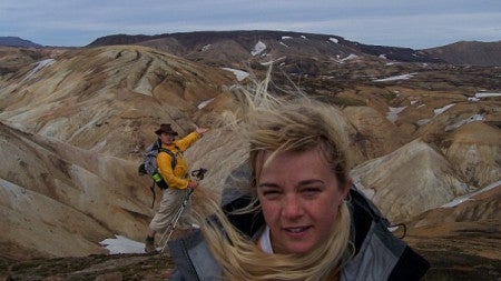 erickson standing in front of the Laugavegur, a trail in Iceland