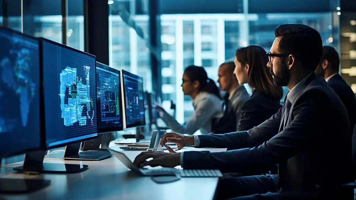 cybersecurity professionals at computers