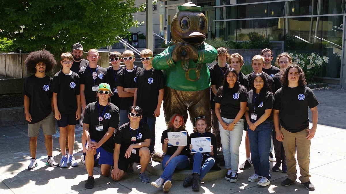 high school students in front of The Duck